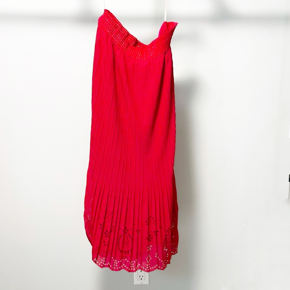 EUC Red Pleated Skirt with Eyelet Hem 2x